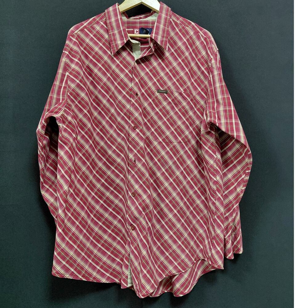 Vintage CHAPS EST. 1978 Red Plaid 100% Cotton Long Sleeve Regular Size XL